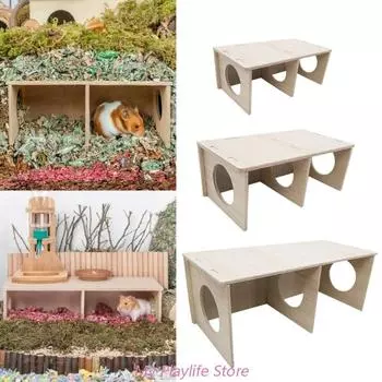 Убежище для хомяка из дерева, домик для хомяка, натуральный нетоксичный домик и замки, игровая площадка для маленьких животных, жевательная игрушка, клетка для хомяка