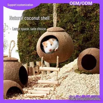 Убежище для хомяков из натуральной кокосовой скорлупы: Уютное гнездо для лазанья, сна и ландшафтного дизайна для мелких домашних животных, птиц и грызунов Avoid coconut shell