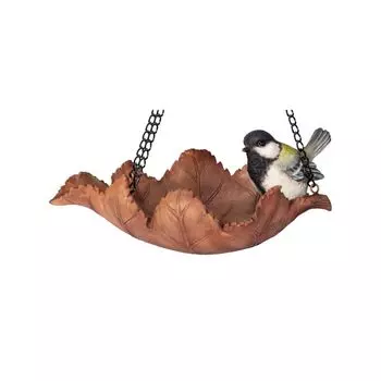 Ubia Leaf Bird Feeder 17 x x 8 cm Doll Figurine Ornament Animal Garden Decoration Bird 11.5 H23241-1