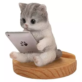 Ubia White Sabatara Cat Looking at Tablet Smartphone Stand 9 x x 8cm Doll Figure Ornament Animal Garden Decoration Cat 7.5 H22329-1