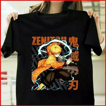 Убийца демонов Зеницу Агацума Кимэцу Но Яиба Манга Аниме Забавная футболка унисекс S