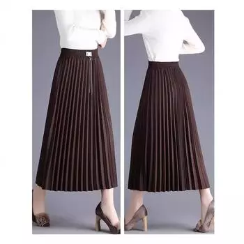 юбка в складку для женщин, маленькая летняя маятниковая юбка, черная длинная юбка со словом для женщин, тонкая и драпированная, весна и осень, высокое качество One size (recommended weight 80-75kg) чёрный