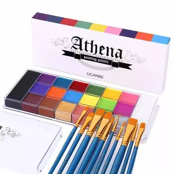 UCANBE 20 цветов Doran Face Paint с 10 профессиональными кистями Набор для нанесения краски на тело, идеально подходящий для макияжа на Хэллоуин и косплея