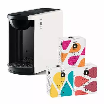 UCC Drip Pod Single Extraction Coffee Machine Capsule Type DP3 White + UCC Drip Pod Capsules 36 (Mocha & Kilimanjaro, Guatemala, Colombia, Mandelein
