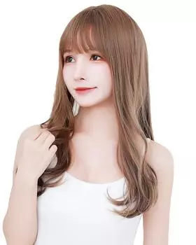 участник Под наблюдением лучшего стилиста Длинный вьющийся волнистый парик Изготовлен из высококачественного волокна Натуральный Эффект маленького лица Безопасная страховка PL включена Парик Парик светло-коричневого