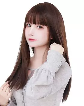 Участник под наблюдением лучшего стилиста Парик Длинный прямой парик Изготовлен из высококачественного волокна Натуральный Эффект маленького лица Безопасное страхование PL Покрытый парик темно-коричневого