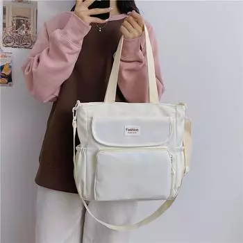 Ученики младших классов Ученики старших классов Большая вместительная сумка через плечо Сумка через плечо Простая и свежая сумка для макияжа для класса Нейлоновая сумка для поездок на работу one size fits all жёлтый