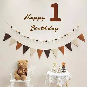 Uchi 1-й день рождения Милое простое украшение на день рождения Роскошный баннер на день рождения из фетровой ткани для стены Флаг из фетровой ткани на 1-й год рождения с изображением мяча-пуховика