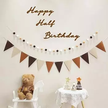 Uchi Half Birthday Birthday Милое украшение на день рождения на годик Роскошный Happy Half Birthday Фетровый тканевый баннер для стены Фетровый тканевый флаг Пуховый мяч