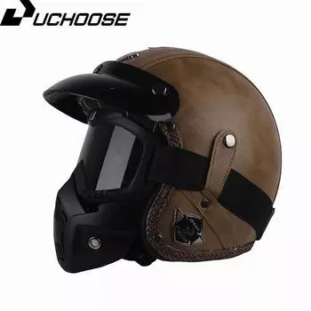 Uchoose Кожаный Ретро Мотоциклетный Шлем Открытый Шлем Скутер Шлемы 3/4 Chopper Casco Moto Vespa Винтажные Мотокросс Шлемы XL