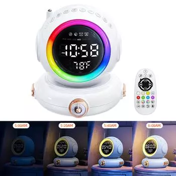 Удаленный световой будильник с имитацией восхода солнца, астронавт, двойной будильник, беспроводной динамик, FM-радио, ночник, прикроватная лампа белый