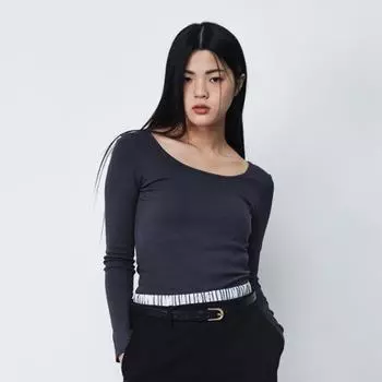 Удалить без бюстгальтера носить глубокий U-образный вырез длинный рукав легкий бюстгальтер завязывать Deep U-neck Blue M