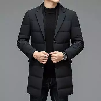 Удалить модный шарф вниз теплый модный зимний костюм воротник пуховик мужское пальто плюс размер XXXXL чёрный