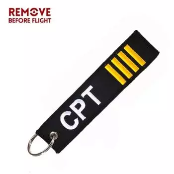 Удалить перед полетом Брелок для ключей с вышивкой букв CPT Брелоки для ключей Капитан Брелок чёрный