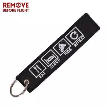 Удалить перед полетом брелок для ключей с вышивкой для мотоциклов, автомобилей Eat Sleep Rid, повторяющиеся бирки для ключей Porte Clef чёрный