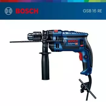 Ударная дрель Bosch GSB 16RE, 750 Вт, 0–3250 об/мин, многофункциональная электрическая дрель, ударная ручная дрель, отвертка, электроинструмент, патрон 1,5–13 мм