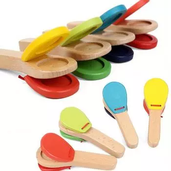 Ударные инструменты, кастаньеты с ручкой, развивающие музыкальные игрушки для раннего детства (случайные цвета) красный