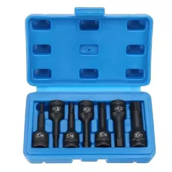 Ударные шестигранные насадки 3/8 дюйма, метрический набор из 7 предметов, длинные воздушные шестигранные отвертки, авто