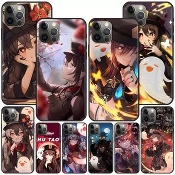 Ударный чехол Hu Tao Genshin для Apple iPhone 7 SE 2020 11 12 13 14 X XS XR 15 Pro Max, силиконовый черный мягкий чехол для телефона iPhone 7(SE 2020)