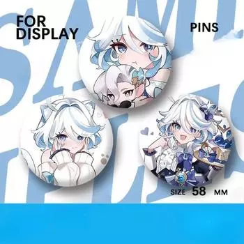 Ударный штифт Genshin: Гидро Архонт (Фукалос/Фуйина) Товар, 58 мм брошь-подвеска-булавка 1 белый