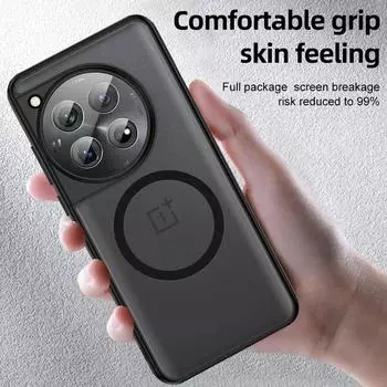 Ударопрочный акриловый чехол Magsafe для OnePlus 13R 13 12R 12 ACE 5Pro 3V 3 Pro Матовый прозрачный чехол для беспроводной зарядки, не желтеет For OnePlus 12 чёрный