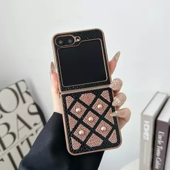 Ударопрочный блестящий чехол для Samsung Galaxy Z Flip3 Flip4 Flip5 Flip6 с жемчужными каплями и алмазной сеткой, а также защитой от падений военного уровня Galaxy Z Flip3 чёрный