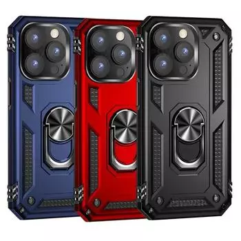 Ударопрочный бронированный бампер для iPhone 16 15 14 13 12 11 Pro Max Plus XR XS X 7 8 SE держатель для пальцев магнитный металлический чехол-кольцо For iPhone 16Pro Max чёрный