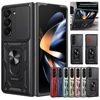 Ударопрочный чехол Armor для Samsung Galaxy Z Fold 6 5 4 3 5G защитный чехол с кольцом магнитный держатель бизнес полная защита чехол For Samsung Z Fold 4 зелёный