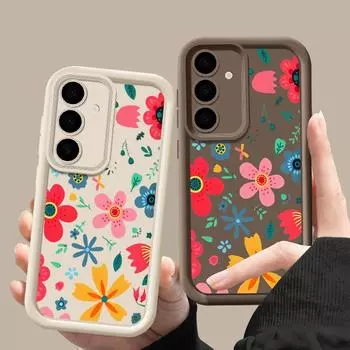 Ударопрочный чехол цвета конфет для Samsung S25 S24 S23 Ultra Plus S22 S21 S20 Fe A55 A54 A53 A35 A34 A25 A15 5g Мягкий силиконовый чехол с мультяшным цветочным принтом Samsung S24 чёрный