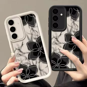 Ударопрочный чехол цвета конфет для Samsung S25 S24 S23 Ultra Plus S22 S21 S20 Fe A55 A54 A53 A35 A34 A25 A15 5g черный цветочный принт силиконовый мягкий чехол Samsung S24 чёрный