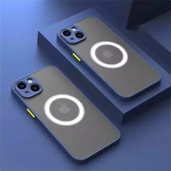 Ударопрочный чехол для iPhone 16 Pro Max 15 14 13 12 11 ProMax Mini Plus Телефон Магнитная беспроводная зарядка для Magsafe Жесткий задний чехол For iPhone 15 красный