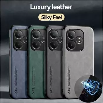 Ударопрочный чехол для Realme GT 6 6T Защитный чехол Встроенный магнитный присоска Автомобильный держатель Coque Funda Capa For Realme GT 6 синий