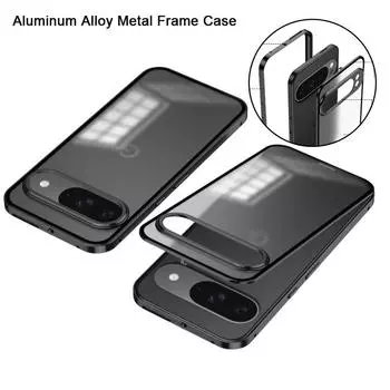 Ударопрочный чехол для телефона Google Pixel 9 Pro XL с металлической рамкой из алюминиевого сплава, матовая прозрачная акриловая задняя крышка для Pixel 9Pro pixel 9 розовый