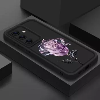 Ударопрочный чехол для телефона из ТПУ с цветочным принтом Crystal Rose для Samsung S25 Ultra S24 FE S23 Plus S22 A56 A36 A16 A55 A06 A15 A35 A05, мягкий матовый чехол-бампер Samsung S25 чёрный