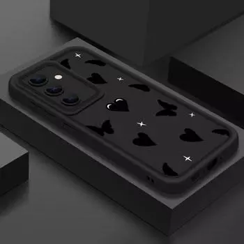 Ударопрочный чехол для телефона с принтом сердечек и бабочек для Samsung S25 Ultra S24 FE S23 S22 A56 A36 A16 A55 A06 A15 A35 A05 Матовый мягкий бампер из ТПУ Samsung S25 чёрный