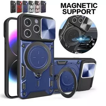 Ударопрочный чехол для телефона Slide Camera Armor, магнитный держатель, защитный чехол Ring, iPhone 15 Pro, 14, 13, 12, 11 Pro Max For iPhone 15 фиолетовый