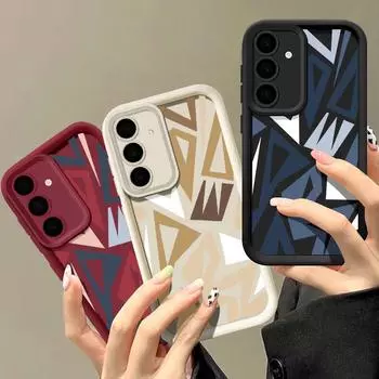 Ударопрочный чехол из ТПУ с геометрическим узором для Samsung S25 Ultra S24 FE S23 A56 A36 A16 A15 A55 A35 Матовый защитный чехол для линз из мягкого силикона Samsung S25