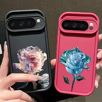 Ударопрочный чехол из ТПУ с принтом хрустальной розы для Google Pixel 9 Pro XL 8 Pro 8A, защитный матовый мягкий чехол для телефона Google Pixel 9 чёрный