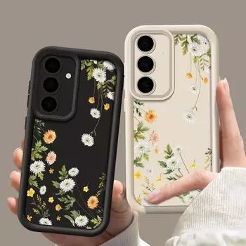 Ударопрочный чехол из ТПУ с принтом маленьких полевых цветов для Samsung S25 Ultra S24 FE S23 A16 A56 A15 A55 A35 A36 A54, матовый противоударный защитный чехол для объектива телефона Samsung S25 чёрный