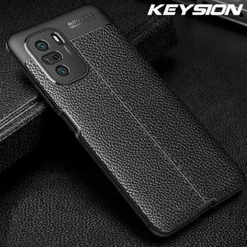 Ударопрочный чехол KEYSION для POCO F3 с кожаной текстурой, мягкая силиконовая задняя крышка для телефона POCO F3