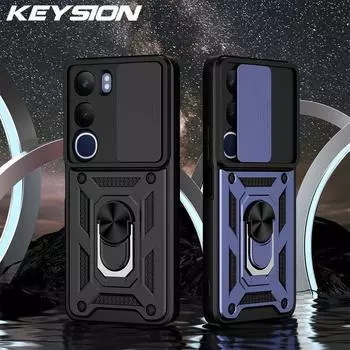 Ударопрочный чехол KEYSION для VIVO V40 SE 80W V40 Lite Slide Camera Защитное кольцо Подставка для телефона Задняя крышка для VIVO Y200 5G Y19S for VIVO V40 SE 80W красный