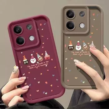 Ударопрочный чехол конфетного цвета для Xiaomi 13t 11t F6 X6 X5 Pro Redmi 13 12 11 10 Pro с милым мультяшным рождественским узором, защитный силиконовый мягкий чехол для объектива Redmi Note 13 5G чёрный