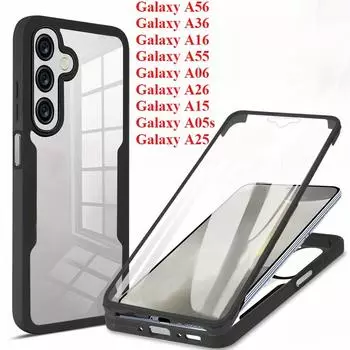 Ударопрочный чехол с покрытием на 360 градусов для Samsung Galaxy A26 A36 A56 A55 A15 A25 A35 A16 A06 с передней и задней защитной крышкой Galaxy A26 5G чёрный