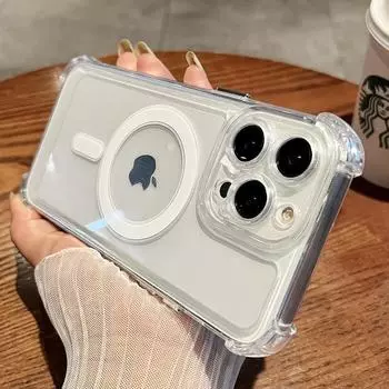 Ударопрочный магнитный прозрачный чехол для телефона iPhone 15 14 13 11 12 Pro Max 15 Plus с беспроводной зарядкой, акриловая жесткая задняя крышка For iPhone 15