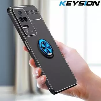 Ударопрочный матовый чехол KEYSION для Xiaomi POCO F4 5G, мягкий силиконовый металлический чехол-подставка с металлическим кольцом, задняя крышка для телефона Redmi K40S K50 Pro