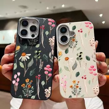 Ударопрочный мягкий чехол из ТПУ с цветочным узором для iPhone 16 Pro 15 14 Plus 13 12 Pro Max 11 с текстурой кожи, однотонный тонкий чехол iPhone 16 чёрный