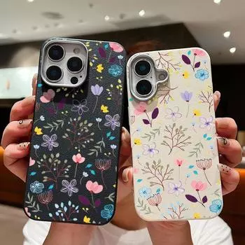 Ударопрочный мягкий чехол из ТПУ с цветочным узором для iPhone 16 Pro 15 14 Plus 13 12 Pro Max 11 с текстурой кожи, однотонный тонкий чехол iPhone 16 чёрный