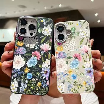 Ударопрочный мягкий чехол из ТПУ с цветочным узором гортензии для iPhone 16 Pro 15 14 Plus 13 12 Pro Max 11 с текстурой кожи, однотонный тонкий чехол iPhone 16 чёрный