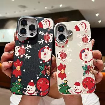 Ударопрочный мягкий чехол из ТПУ с рождественским рисунком Санта-Клауса для iPhone 16 Pro 15 14 Plus 13 12 Pro Max 11 с текстурой кожи, однотонный тонкий чехол iPhone 16 чёрный