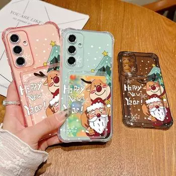 Ударопрочный мягкий силиконовый чехол для Samsung S24 S22 Ultra Plus S23 S21 S20 Fe A55 A54 A53 A52 A35 A15 Рождественский тонкий чехол с изображением Санта-Клауса Samsung S24 серый